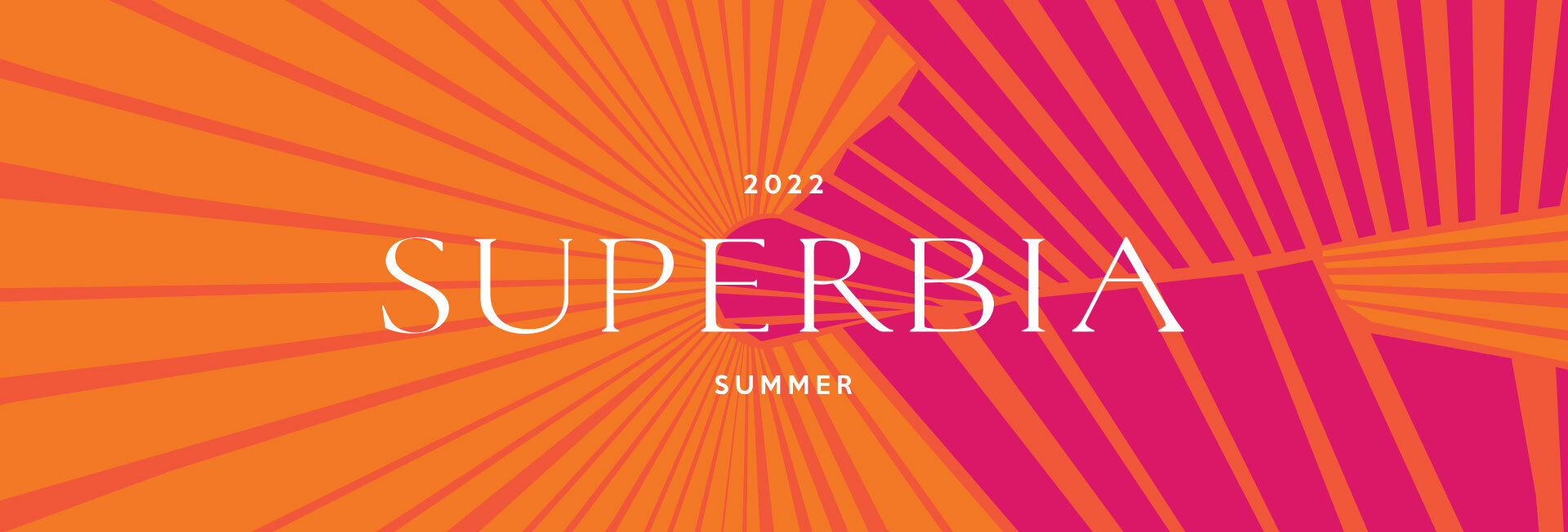 orange and pink palm leaves with text superbia summer 2022