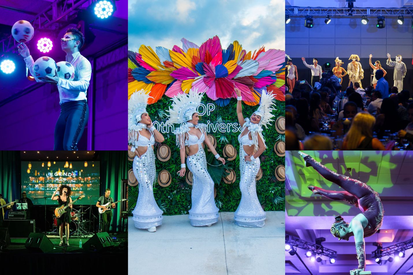 a collage of people performing on stage